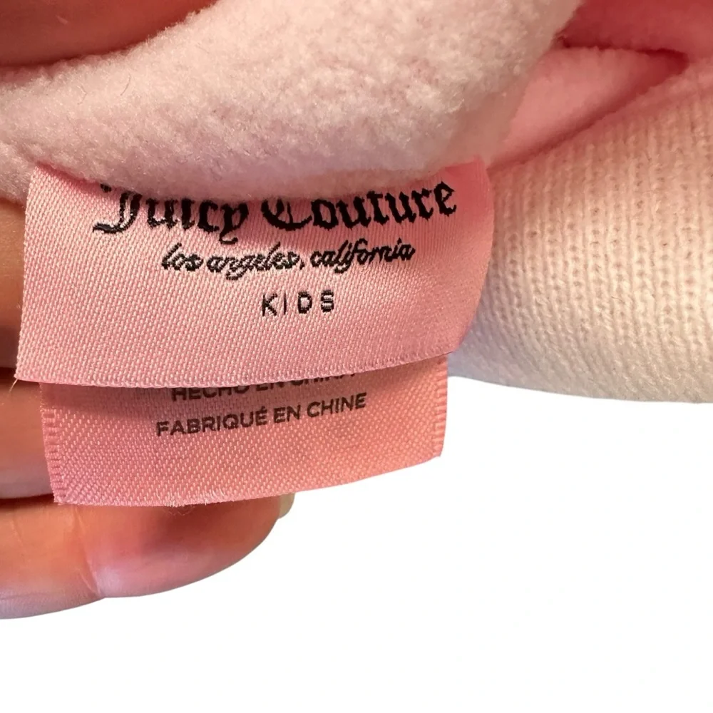 Juicy Couture Girls Light Pink Pom-Pom Beanie with Crystal Dogs